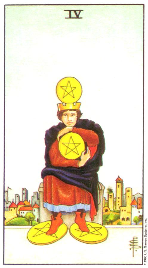  [마이너/펜타클/정방향] Four of Pentacles (펜타클 4번) 해석/풀이/키워드/정리