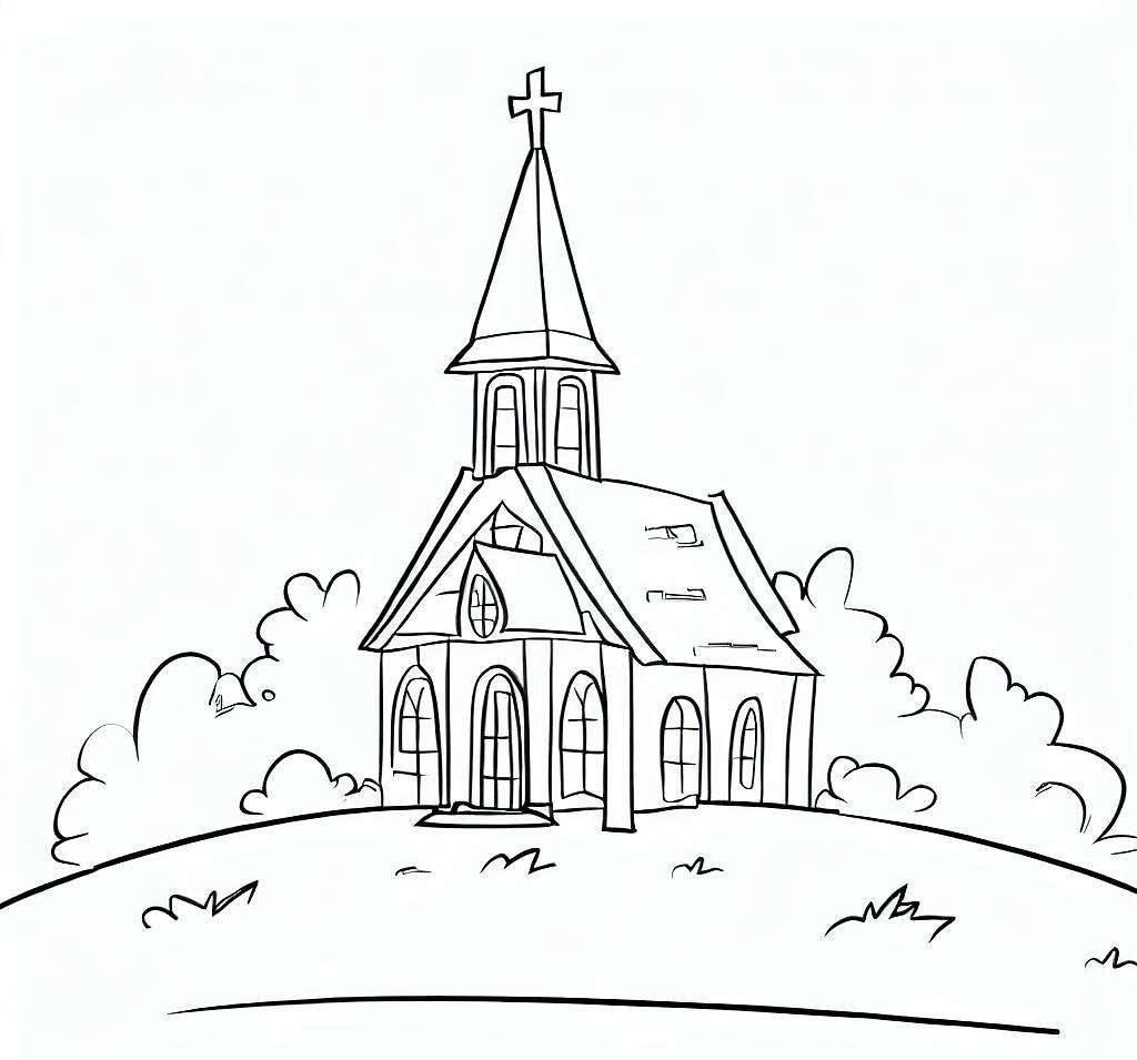 귀여운 느낌의 교회 색칠 도안.