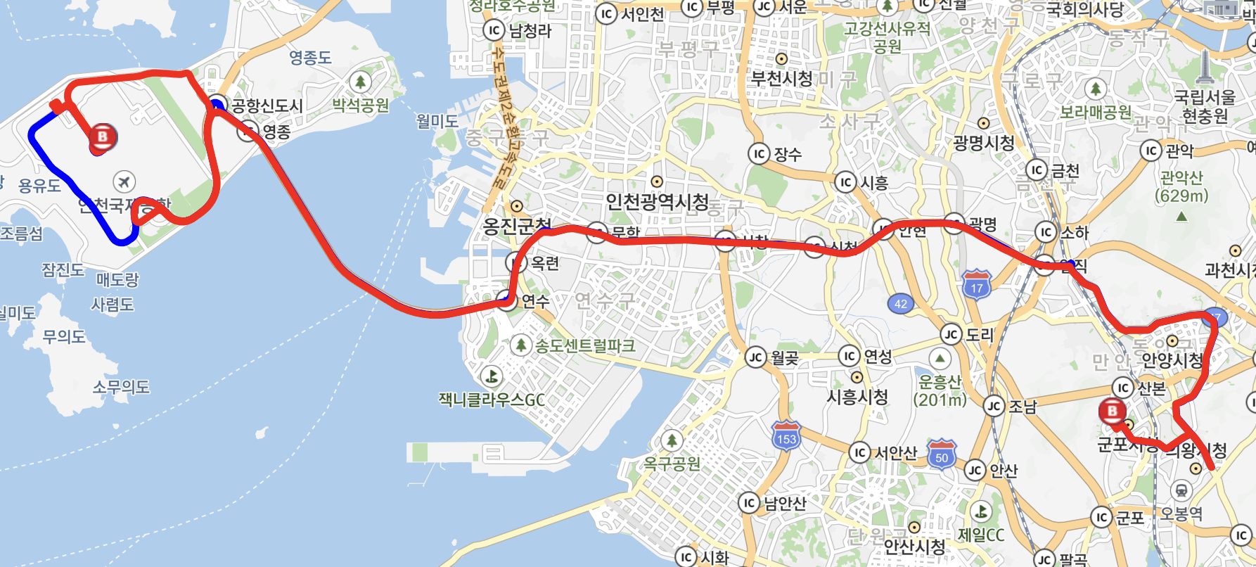 4400 공항버스 운행지도
