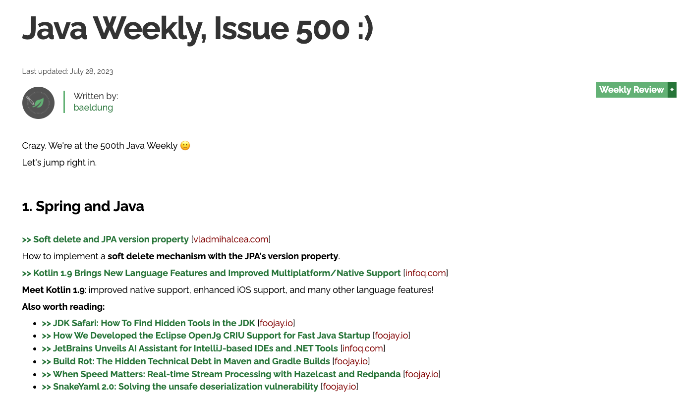 Java weekly page