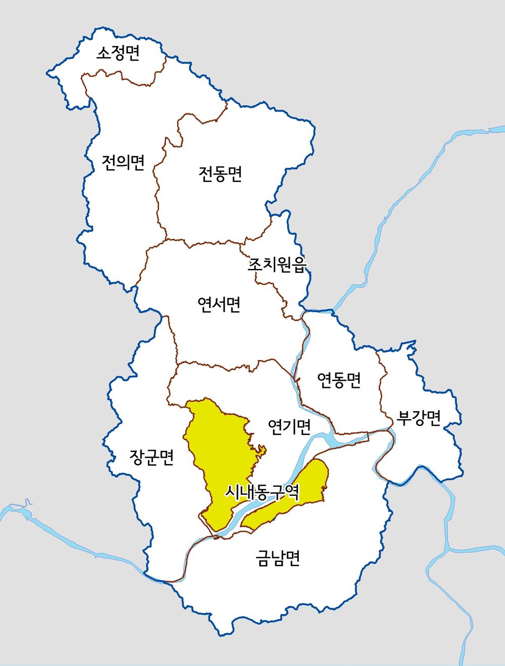 세종시 행정구역도