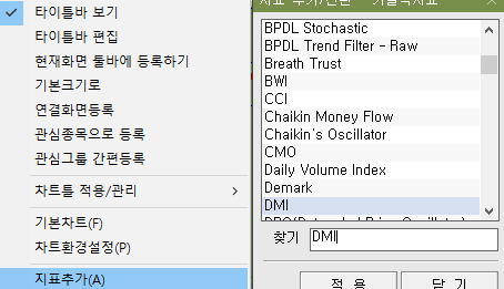 DMI 지표 추가