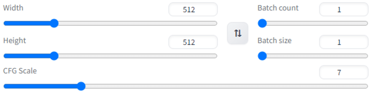 이미지 생성 사이즈 및 배치 작업 설정 부분