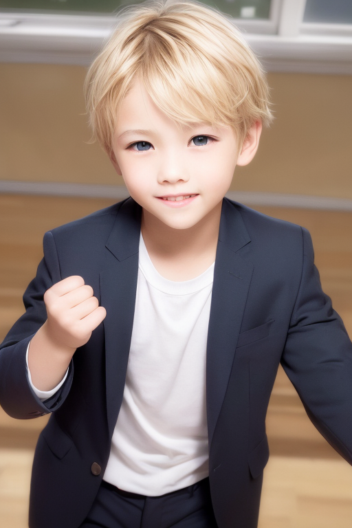  [Boy-154] Free Ai illustration image of blonde-haired boys in the background of school classrooms