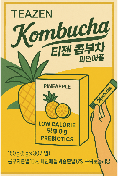 상큼한 탄산과 건강을 함께 챙기는 티젠 콤부차 제품 이미지