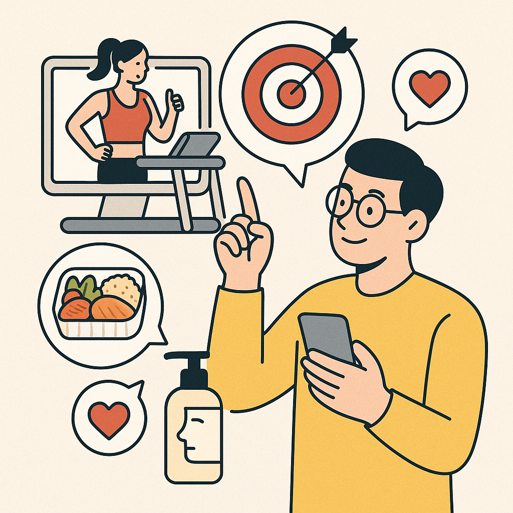 개인의 취향과 필요에 맞춘 소비자 맞춤형 서비스 트렌드를 시각적으로 표현한 일러스트
