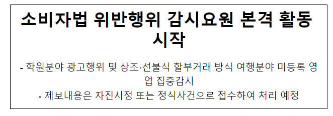  소비자법 위반행위 감시요원 본격 활동 개시