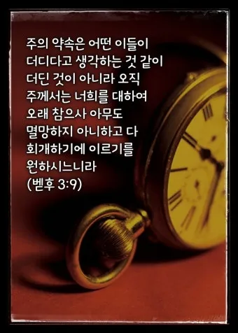 베드로후서 3장 9절 묵상 - 주의 약속은 어떤 이들이 더디다고 생각하는 것 같이 더딘 것이 아니라_24