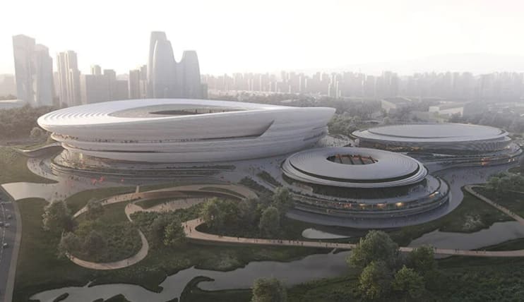 자하 하디드의 혁신적인 항저우 국제 스포츠 센터 VIDEO: zaha hadid architects&#39; terraced stadium echoes hangzhou tea farms