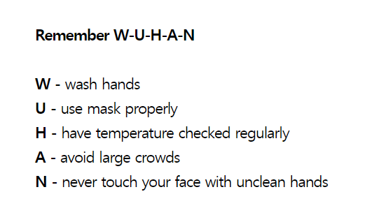 우한폐렴 건강수칙 WUHAN 구호(5행시)