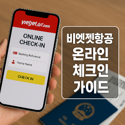 비엣젯항공 온라인체크인 과정을 보여주는 스마트폰과 여행 서류가 함께 있는 실사 이미지