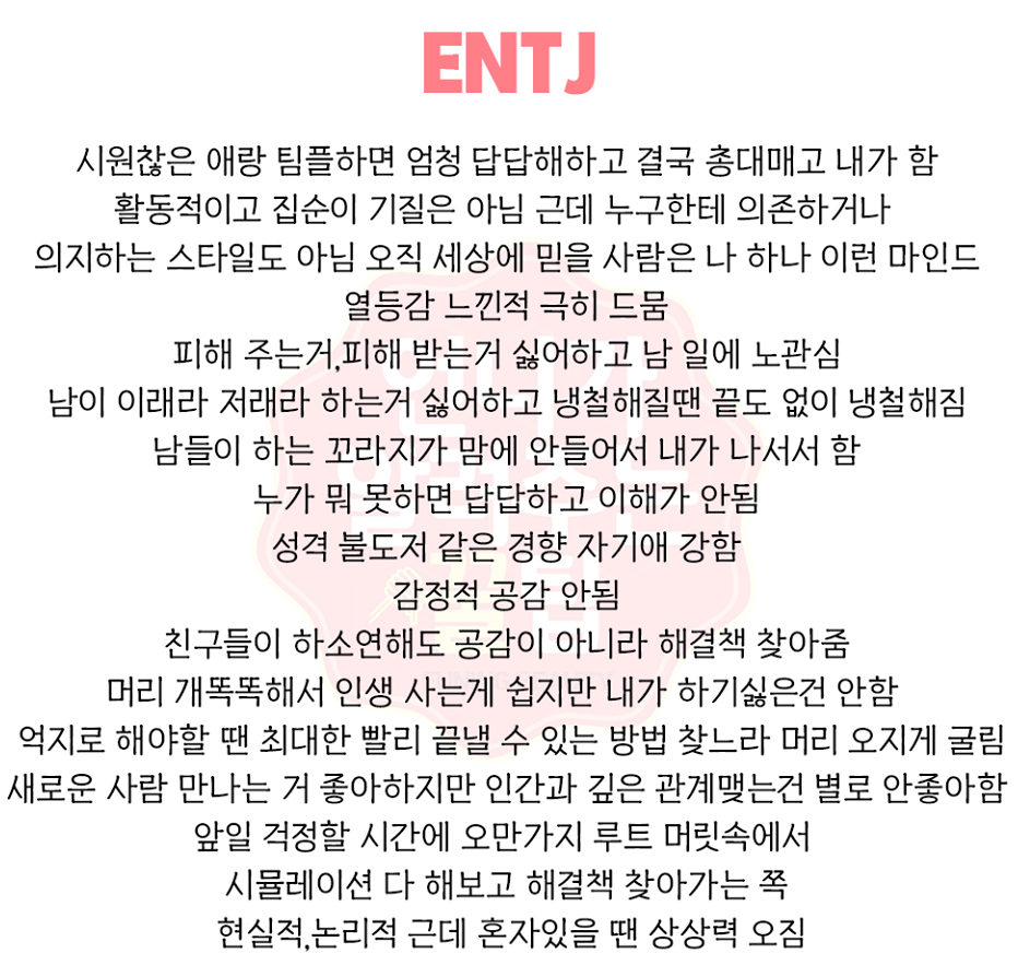  ENTJ 특징 - MBTI 유형알아가기! 8편