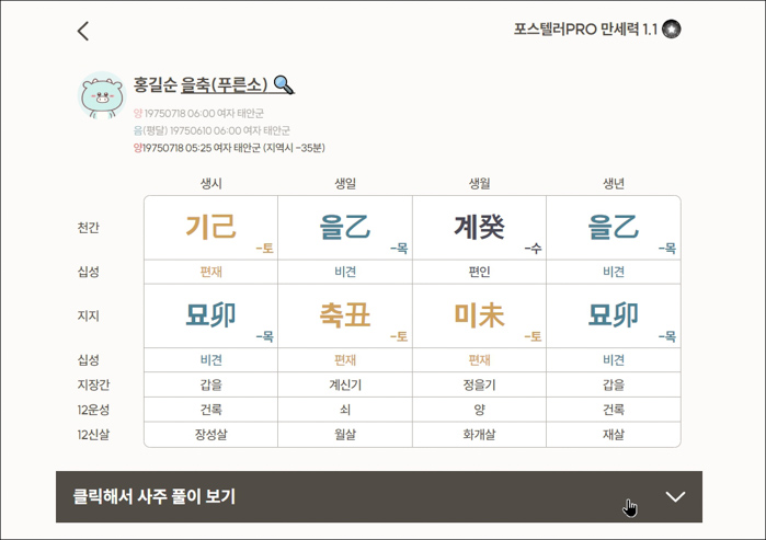 포스텔러프로-만세력-사주명식