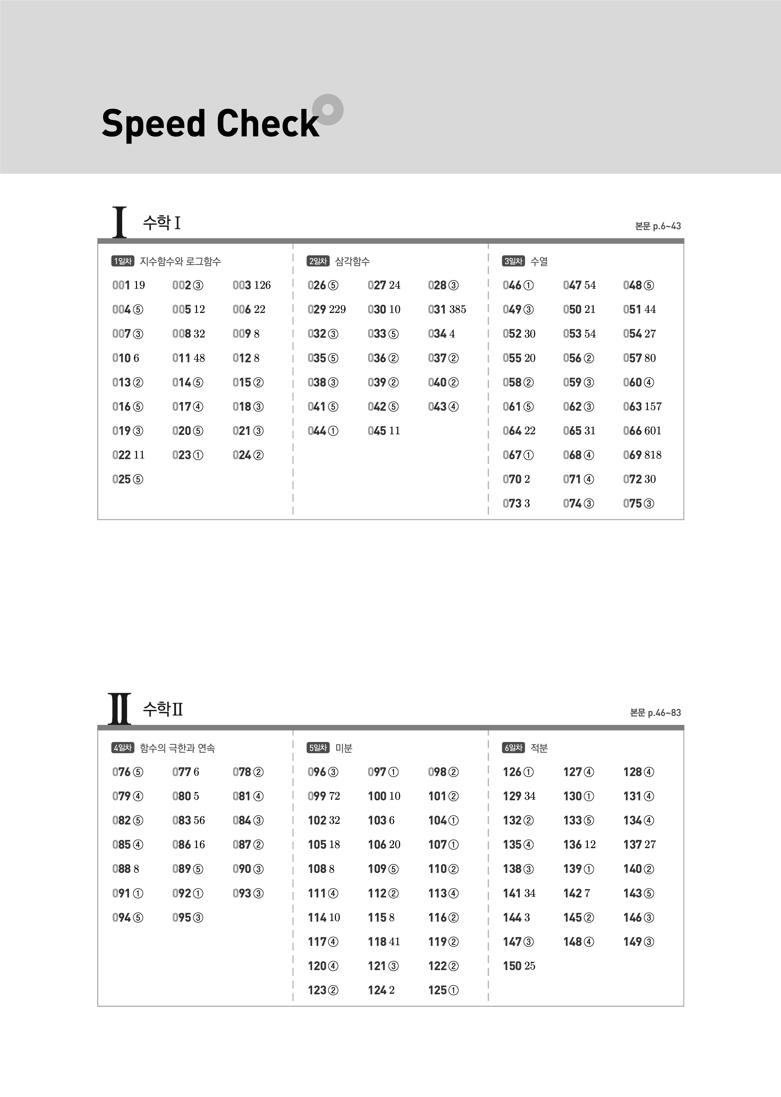 수능고쟁이 수학1 수학2 미적 기하 답지 해설 바로보는 사진답지 빠른답지 모바일최적화