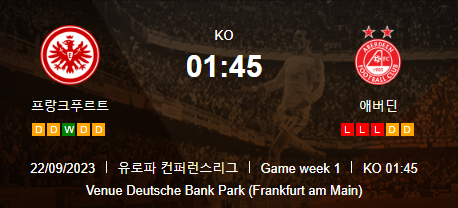  유로파컨퍼런스 프랑크푸르트 대 애버딘 해외 축구 분석