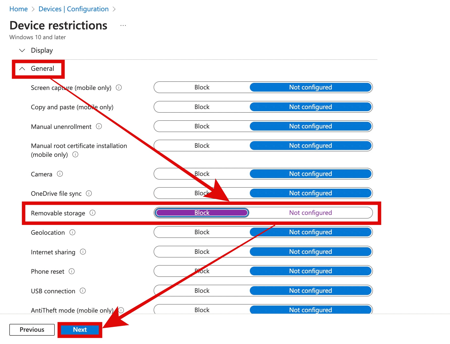 Intune Removable storage