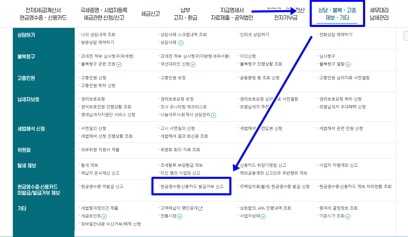 홈택스 현금영수증 발급 거부 신고 방법