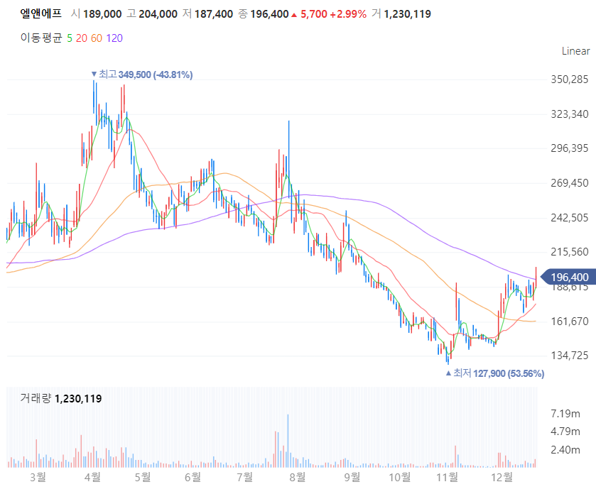 엘앤에프-주가-일봉-차트