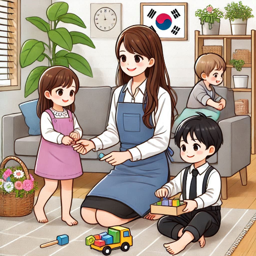 아이돌봄서비스를 받고 있는 아이들과 돌봄교사