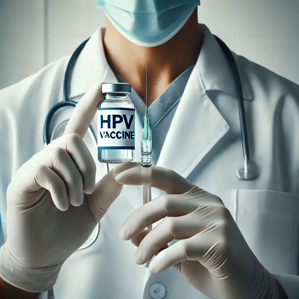 의사가 HPV 백신 주사를 준비하는 모습
