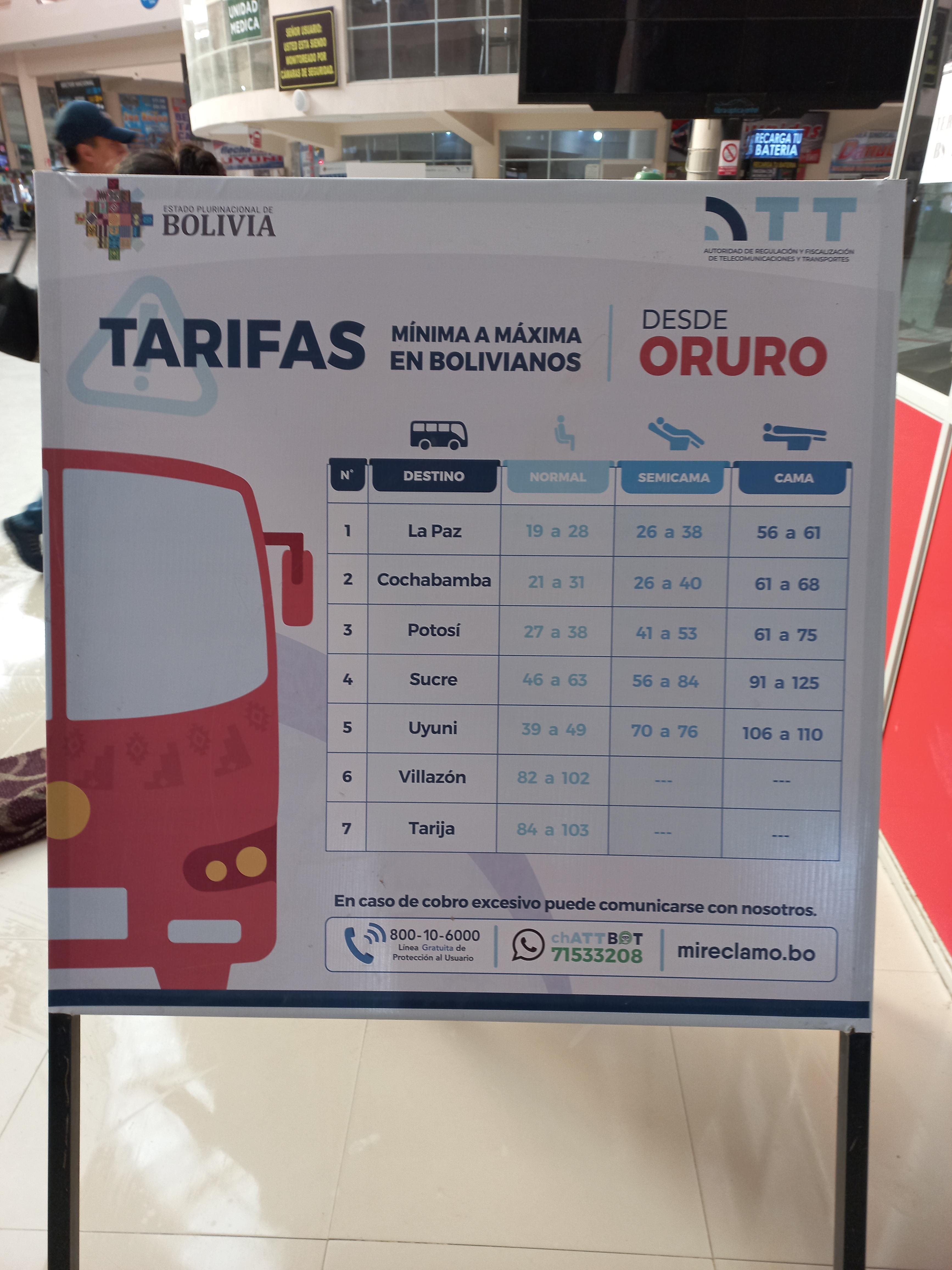 오루로에서 출발하는 버스의 최저&#44; 최고 가격
