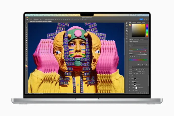 M2 맥스 및 맥스 맥북 프로 M2 Pro 탑재로 Adobe Photoshop 내 이미지 처리 작업 속도가 최고속 사양의 Intel 기반 MacBook Pro 제품 대비 최대 80%&#44; 이전 세대 제품 대비 최대 40% 빨라졌다.