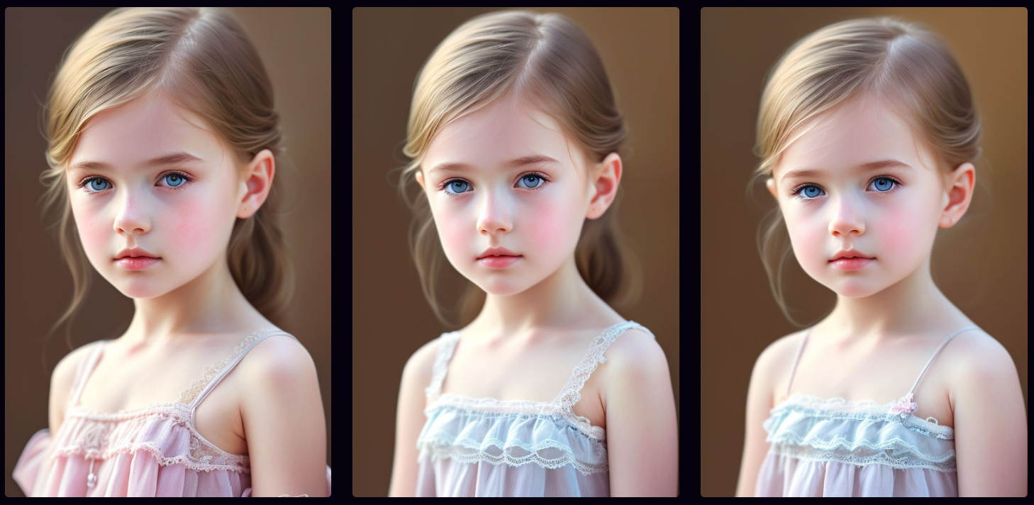 Images of a girl aging from 7 to 3