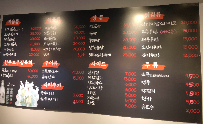 맛있는 녀석들 벽에 걸린 메뉴판.