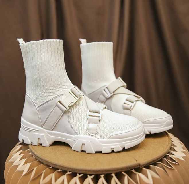  발등 벨트장식 니트콤비 3cm 앵클부츠
