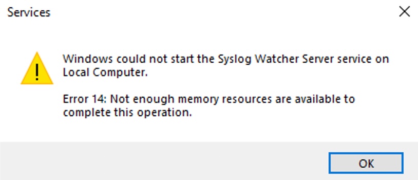 Not enough memory resources are available to complete this operation