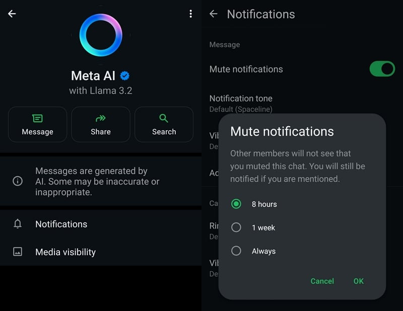 WhatsApp에서 Meta AI를 비활성화