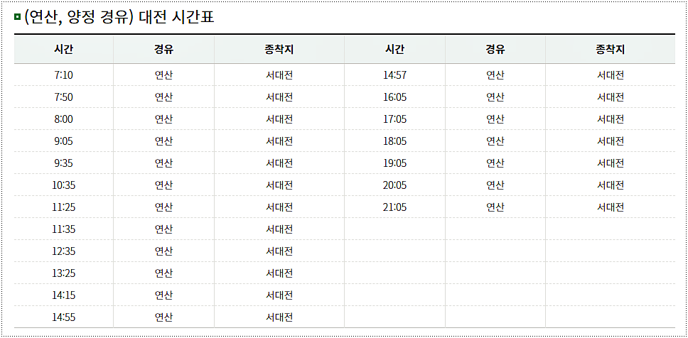  논산시외버스터미널 시간표 및 요금