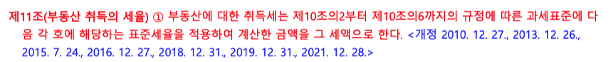 지방세법 11조 부동산 취득의 세율