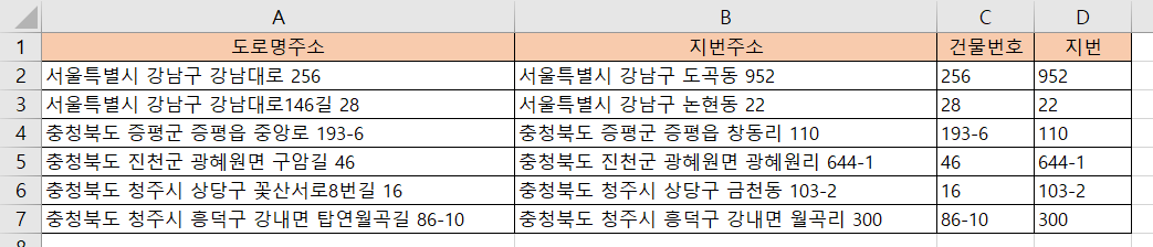 엑셀 함수 적용 결과