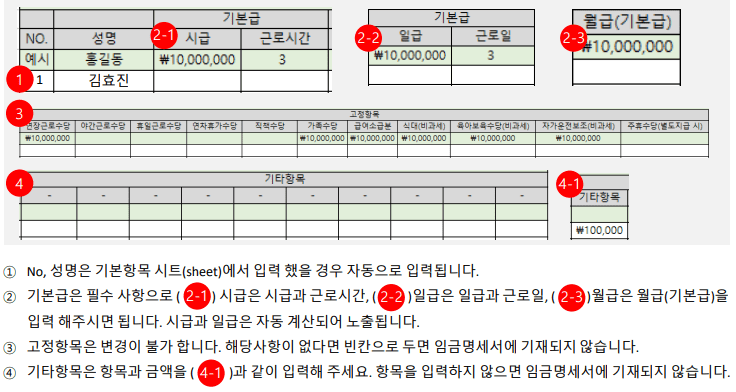 고용노동부 임금명세서 지급내역