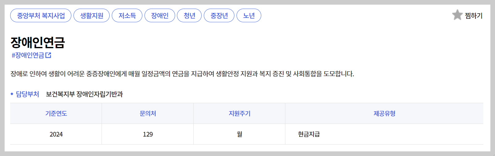 장애인 연금 지급대상 금액