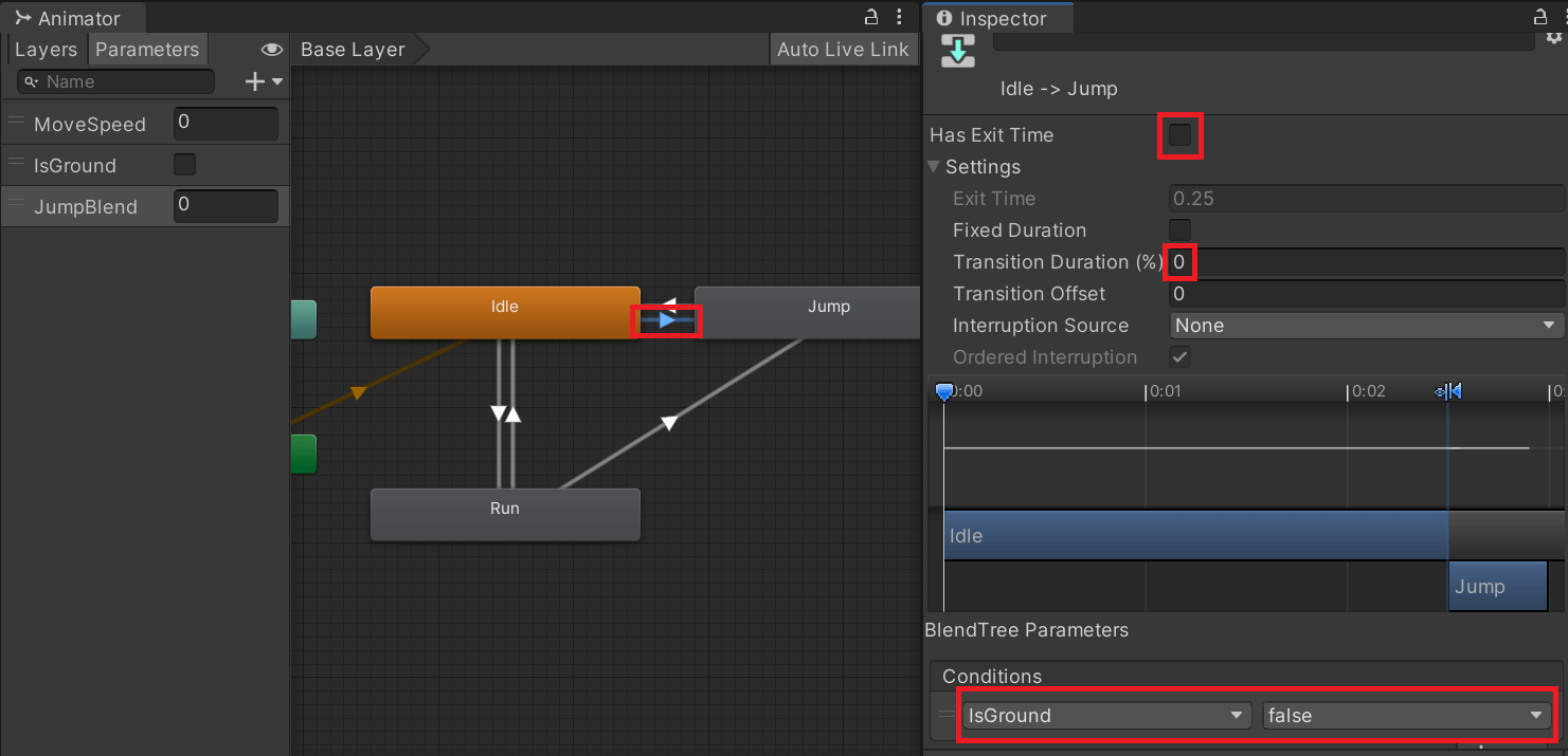 Jump > Idle Transition 설정