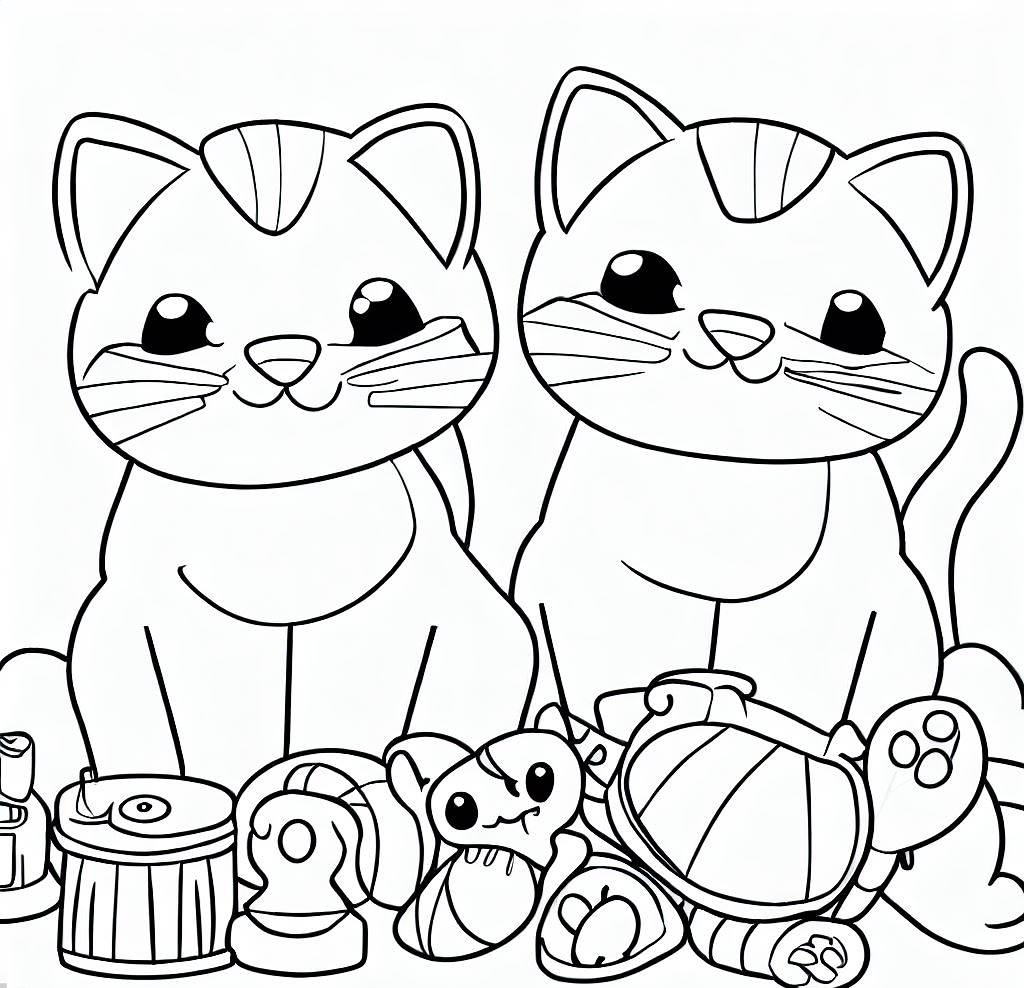 두 마리 고양이 색칠 도안