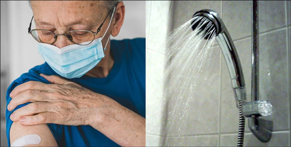 예방접종 샤워 당일 금지 이유 접종자와 샤워기 이미지