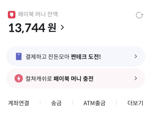 페이북 머니 잔액 13&amp;#44;744원