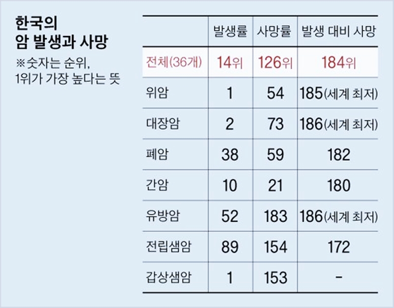 대한민국 암 발생 순위 통계 자료