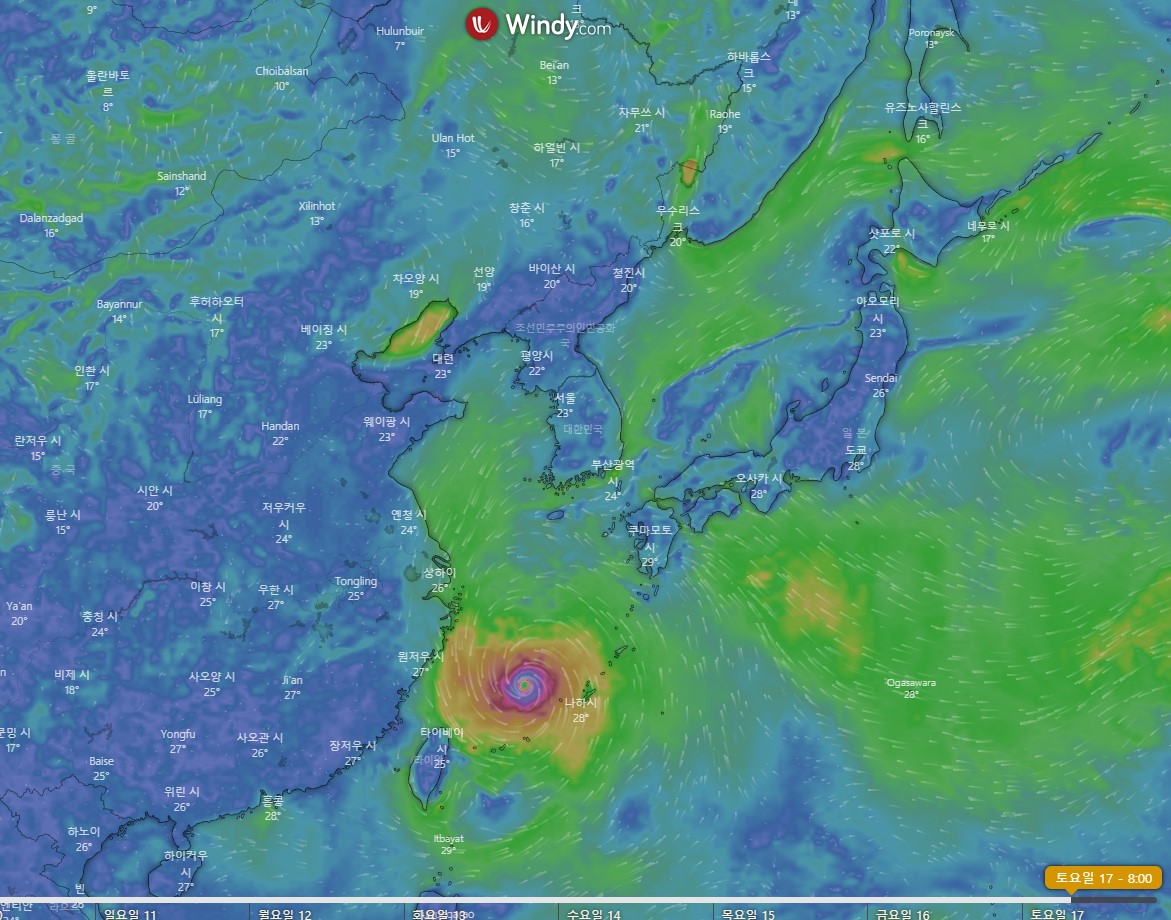 2022년 제12호 태풍 무이파 - Windy / 2022년 9월 17일 토요일 8:00경