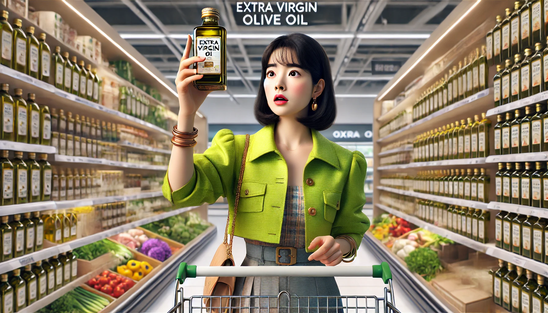 엑스트라 버진 올리브 오일 고르는 모습 이미지