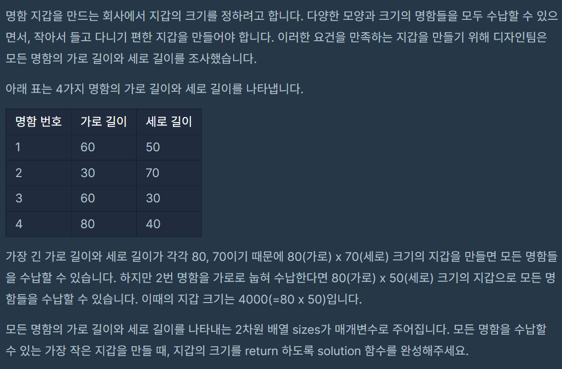  [프로그래머스] 코딩테스트 연습 : 최소직사각형 - PYTHON[파이썬]