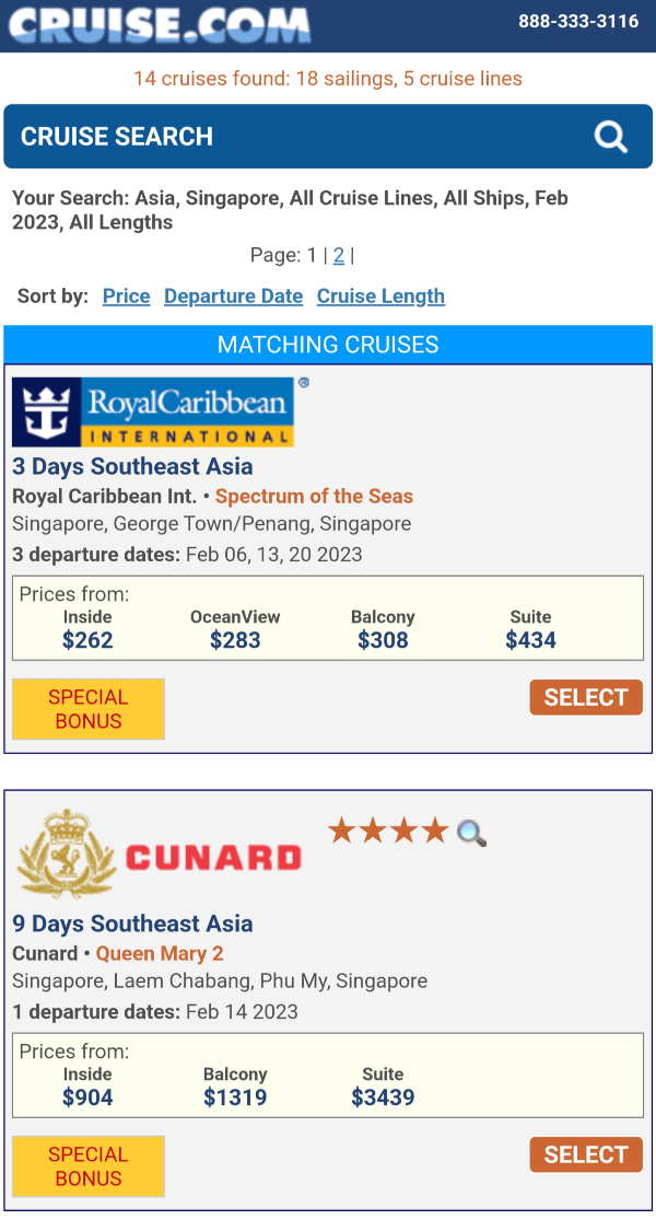  크루즈 예약 (Cruise.com , iCruise.com, Cayole.com)