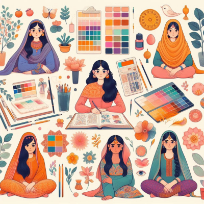 "색상 팔레트와 그림을 그리는 사람들"