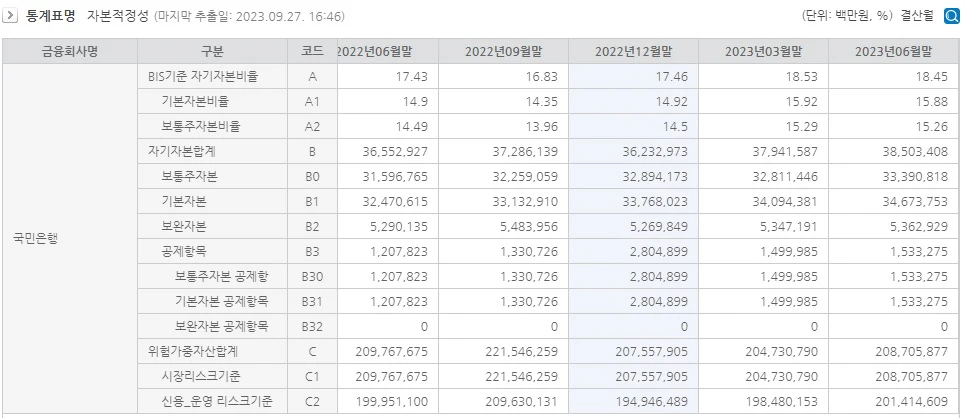 국민은행 BIS기준 자기자본비율