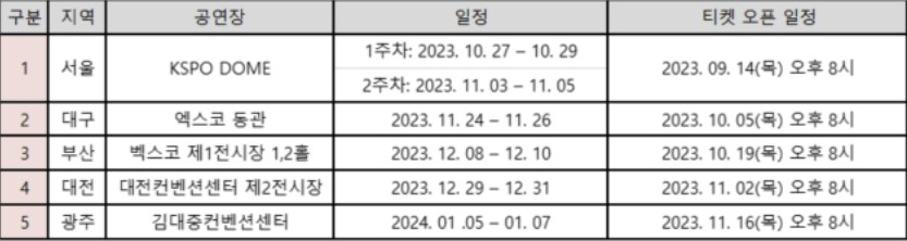 2023 임영웅콘서트 투어일정