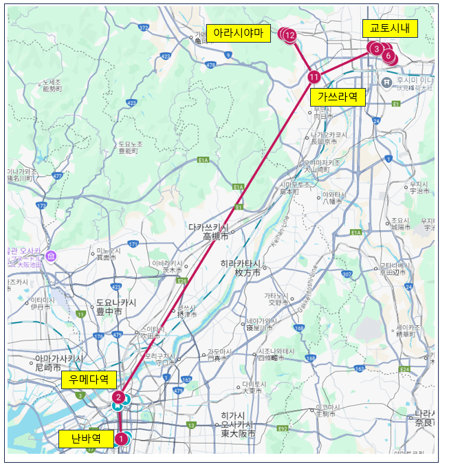 오사카에서 교토가는 코스 설명