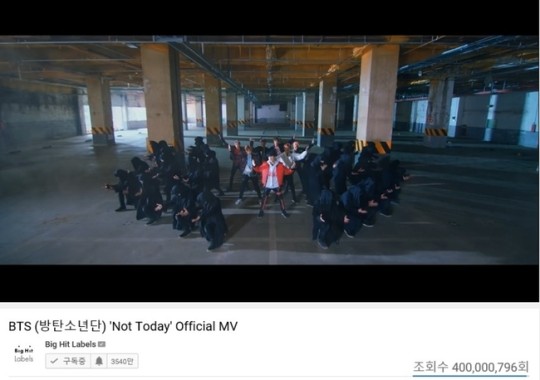  방탄소년단 'Not Today' 뮤직비디오 4억뷰 돌파